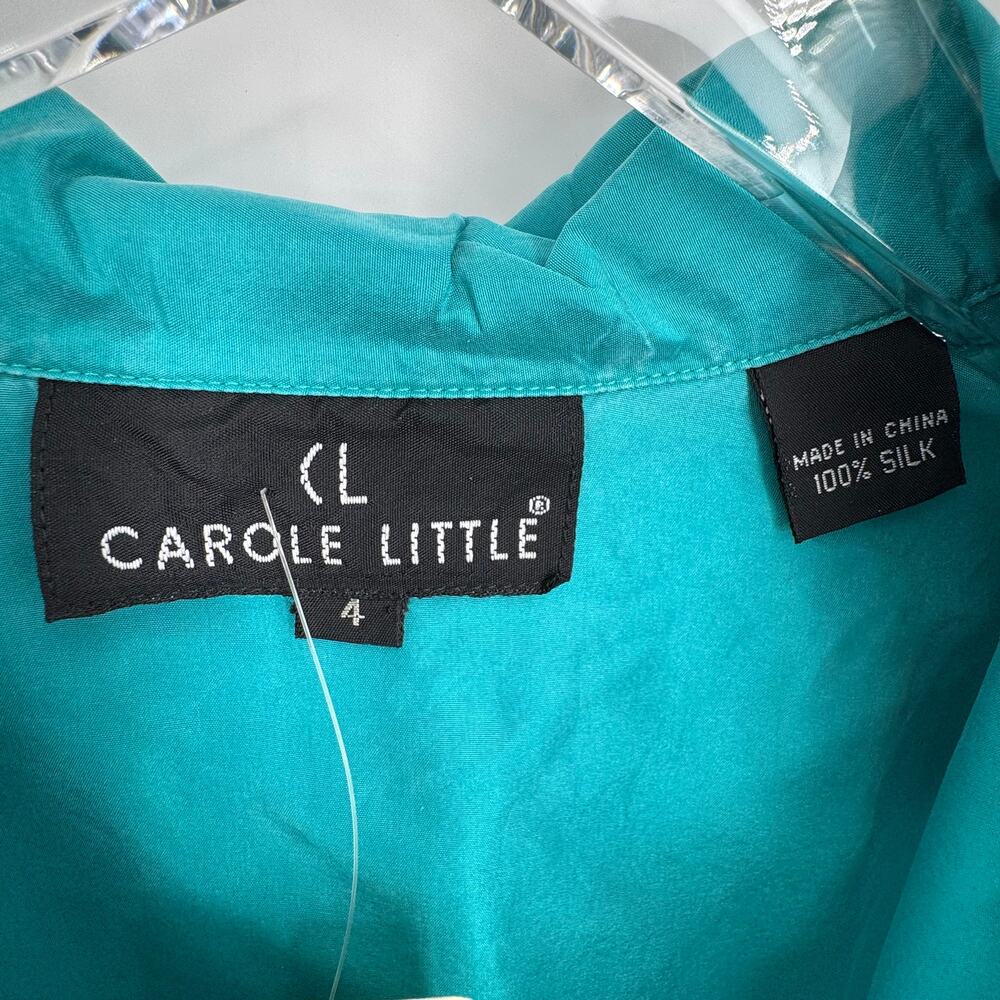 VTG Carole Little blouse 4 100% silk button front teal camp 90's deadstock NEW - Picture 5 of 6